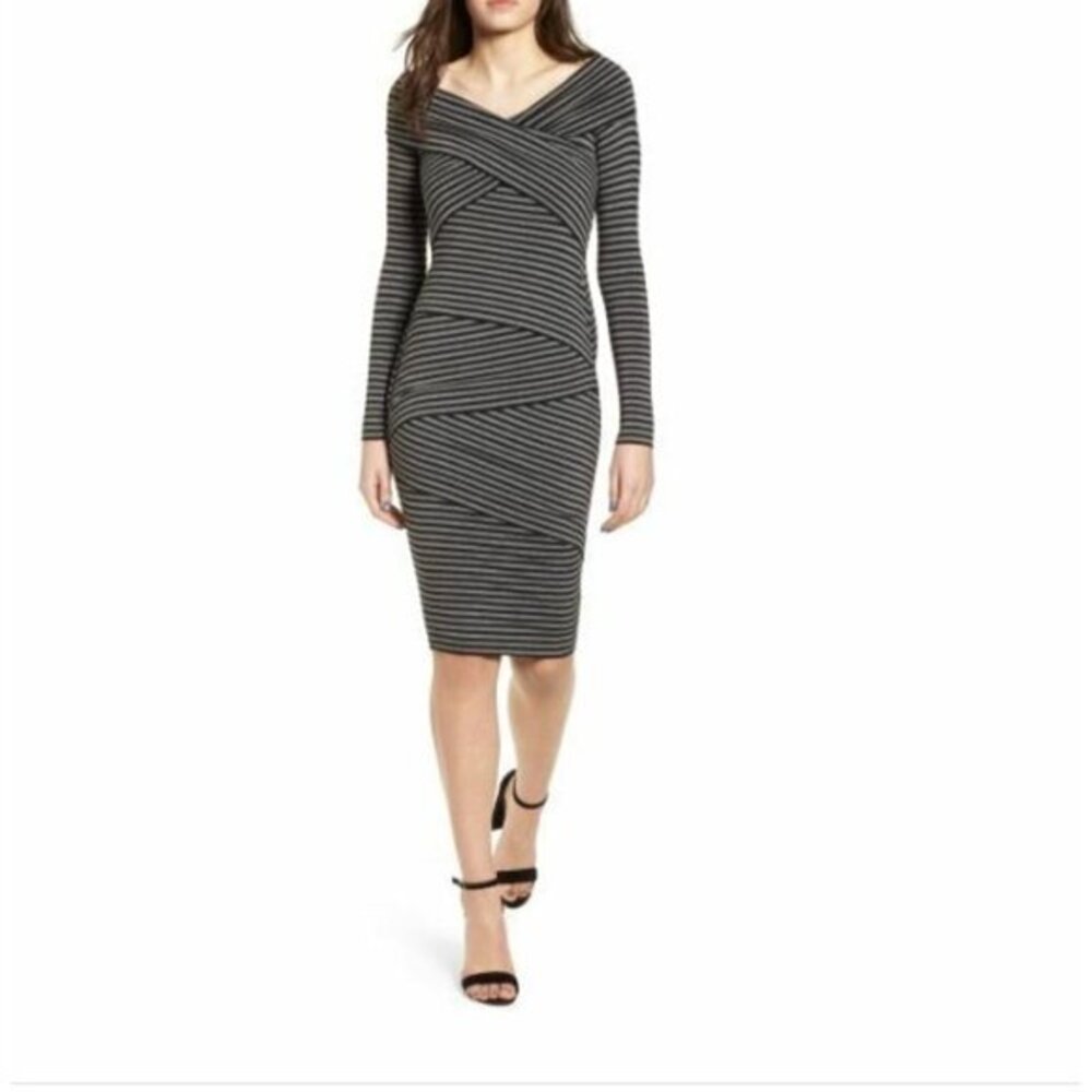 Bailey 44 Edamame Dress criss-cross off-the-shoulder Striped Dress SZ M New $198